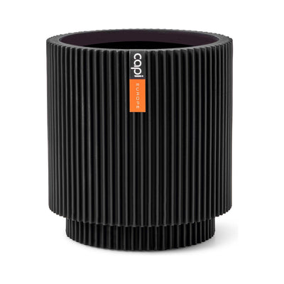 Vase Cylinder Groove 11x12cm Black