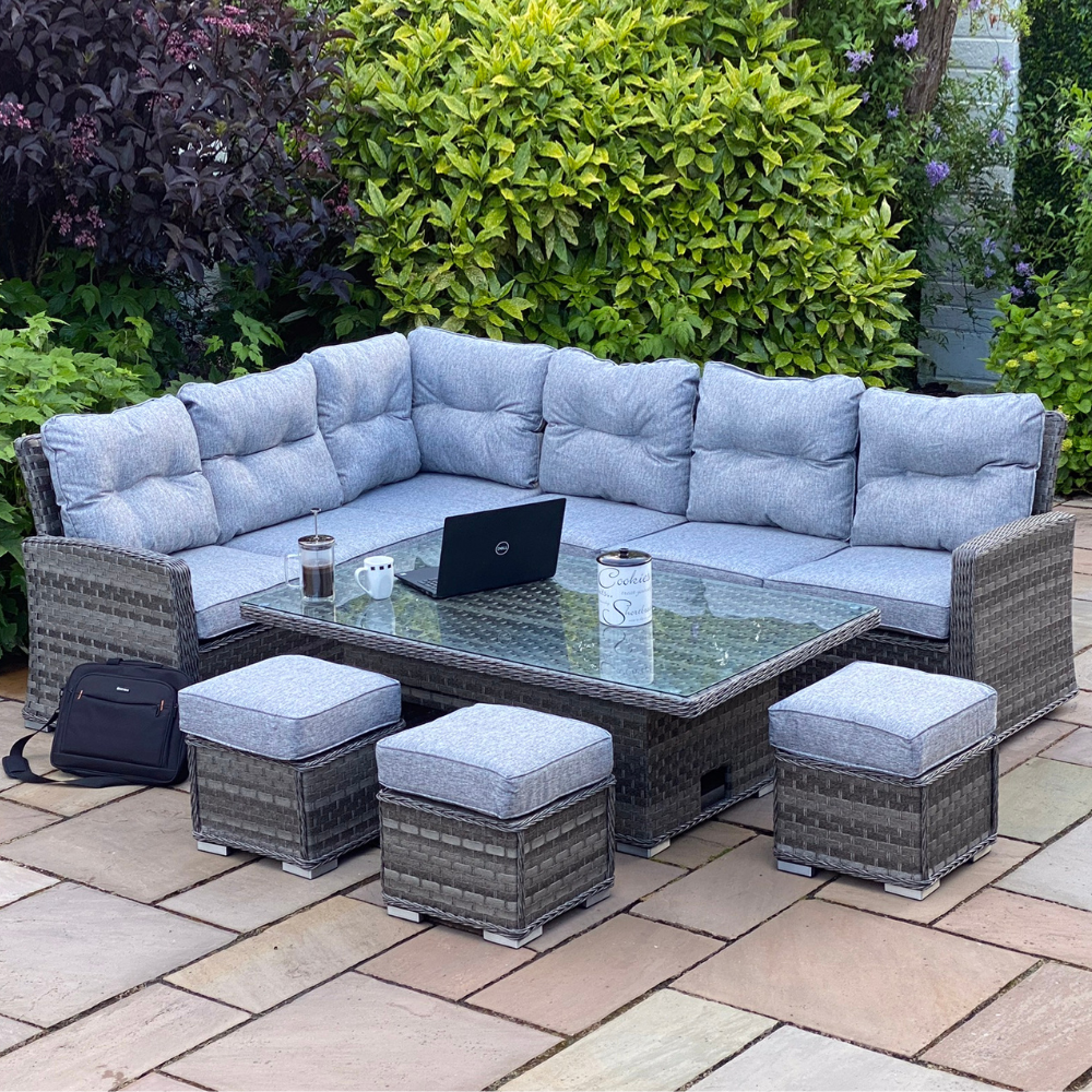 Grey rattan garden coffee table deals