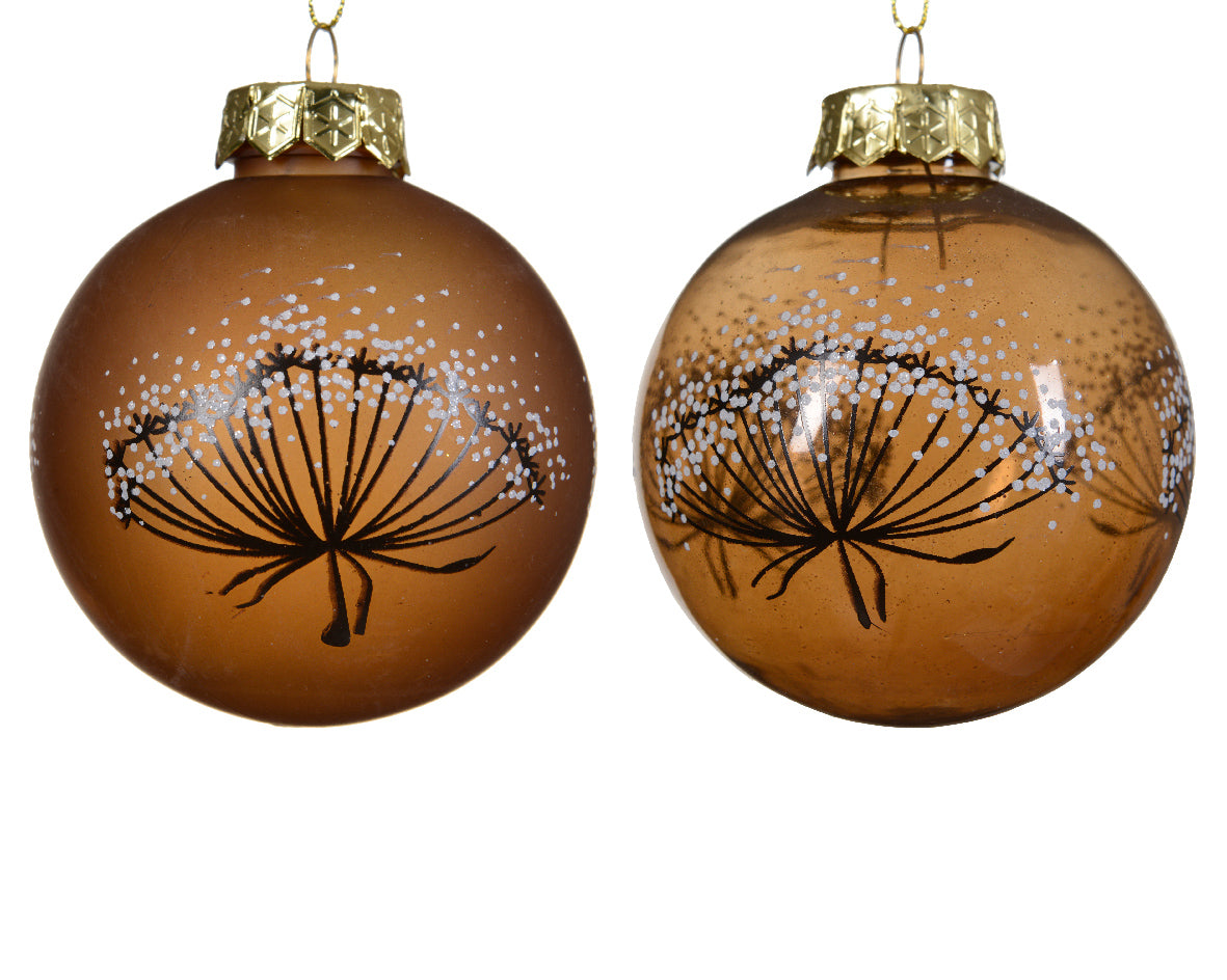 Bauble on wire Shatterproof Shiny - Matt Flower - Ginger Brown