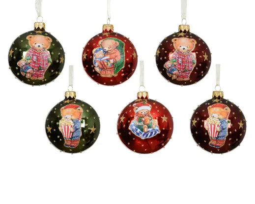Bauble Glass Shiny Bears 6Ass Assorted