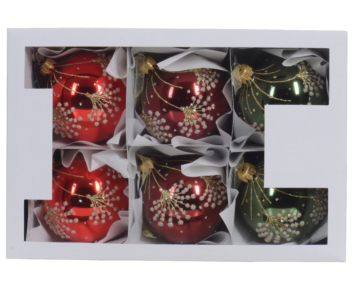 Bauble Glass with Shiny Branch - Christmas Red / Oxbood / Pine Green