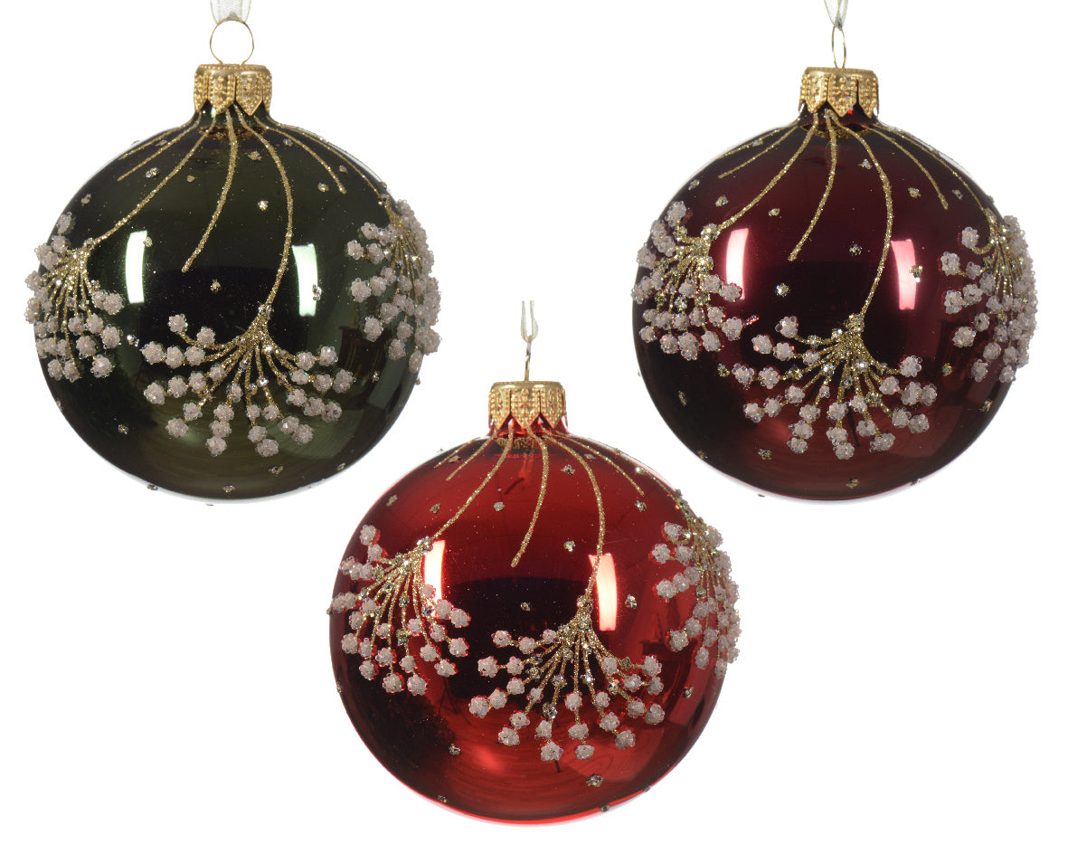 Bauble Glass with Shiny Branch - Christmas Red / Oxbood / Pine Green