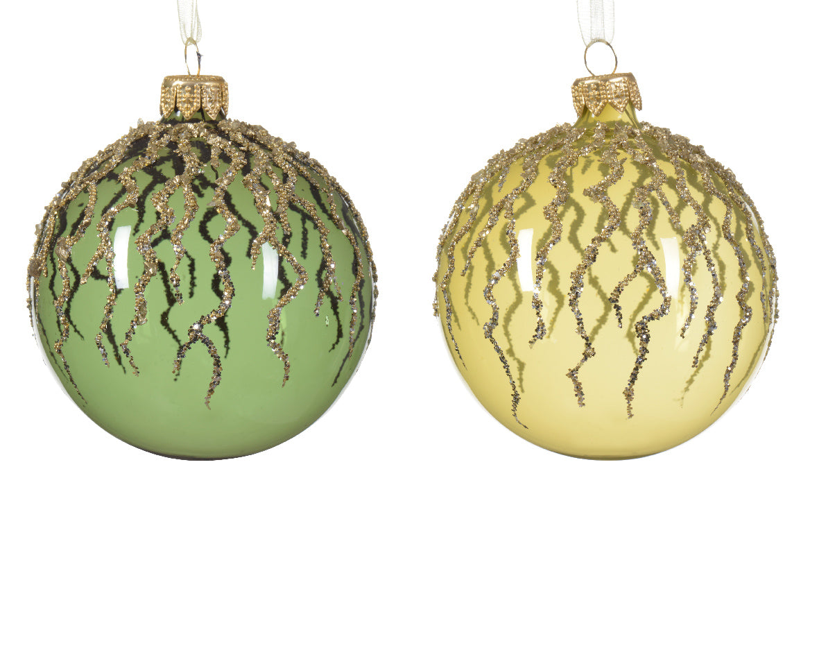 Bauble Glass with Enamel-Shiny Glitter Waves - Pistachio / Pine Green