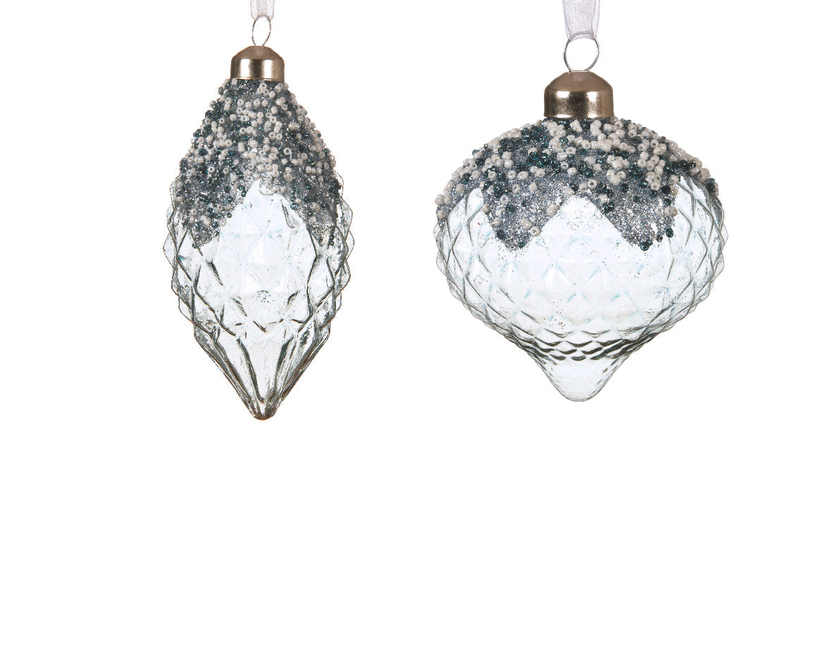Ornament Glass with Diamond Cut Relief and Beads at the top - Transparent