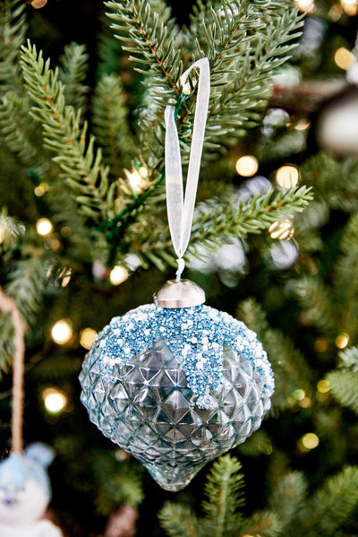 Ornament Glass with Diamond Cut Relief and Beads at the top - Transparent