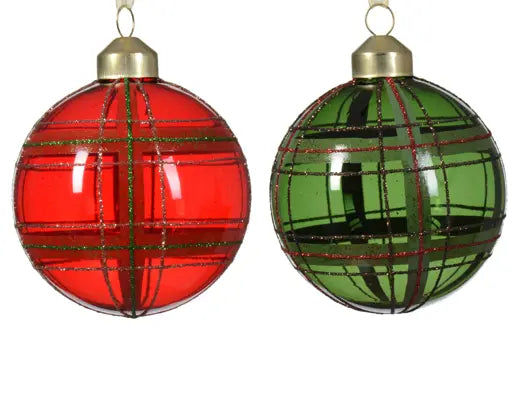 Bauble Glass Transparent W Glitter Crossing Lines 2Col Ass Assorted