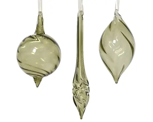 Ornament Glass Transparent Color W Swirl 3Ass Rosemary Green