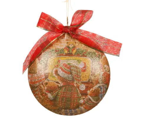 Baubles Glass W Bear Decal, W Bow On Top Multi