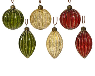 Baubles Glass Silver Inside W Glitter Lines 6Ass Assorted Small