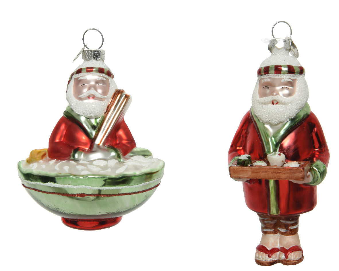 Santa Glass with Rice Bowl and Food Tray - Red / Green