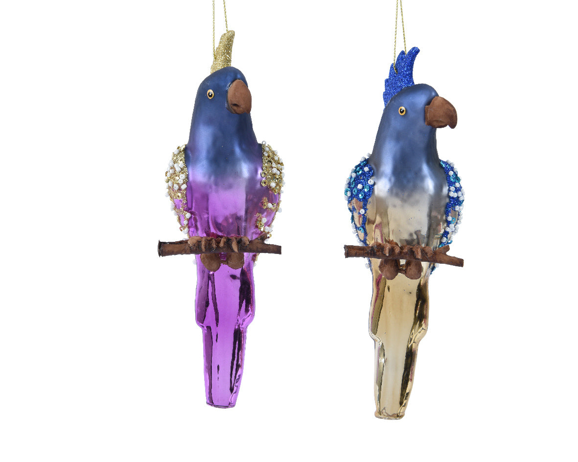 Bird Glass with Glitter, Beads, Sequins - Night Blue with violet / Crystal Lilac with Gold
