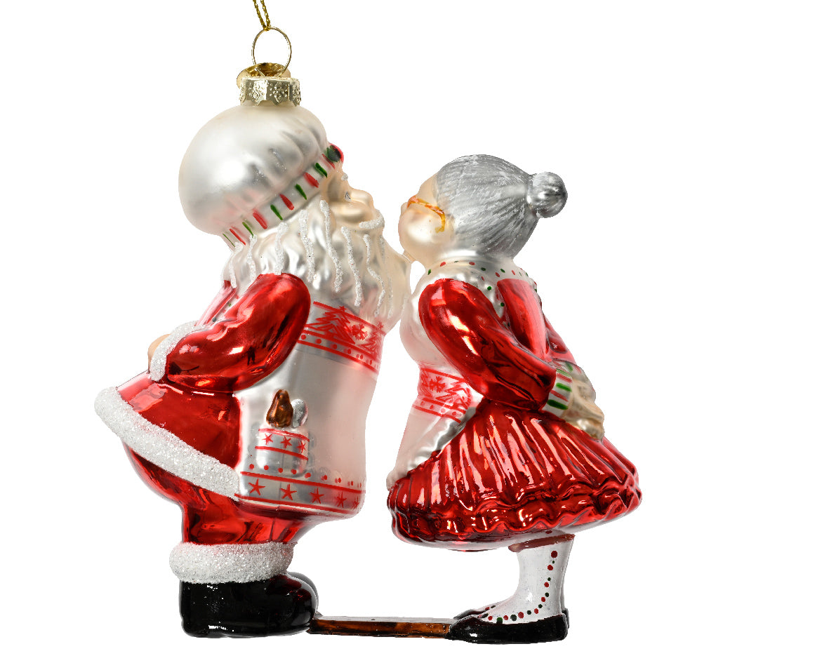 Mr and Mrs Claus in Glass with Apron, Hat, Wooden Shoes - Red