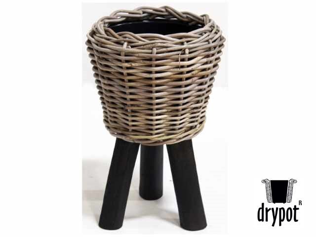 Drypot Rattan Grey On Wooden Legs D27H42cm