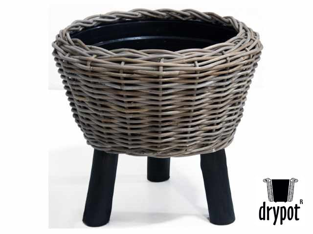 Drypot Rattan Grey On Wooden Legs D43H44cm