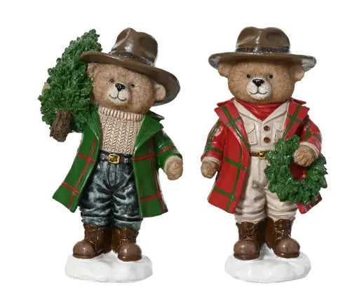 Bear Polyresin Standing Tree& Wreath 2Ass Assorted