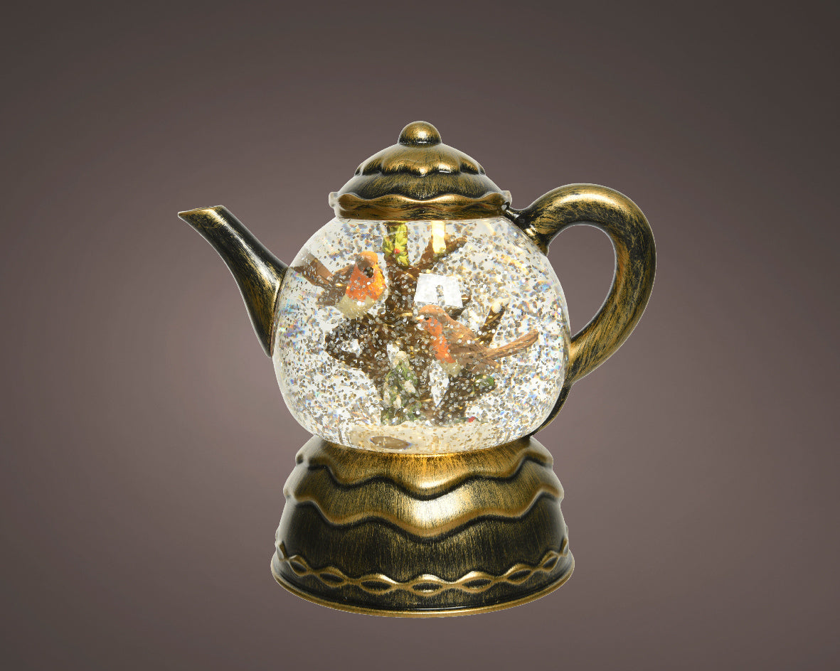 Teapot with LED Water Spinner - Battery Operated- Gold / Warm White