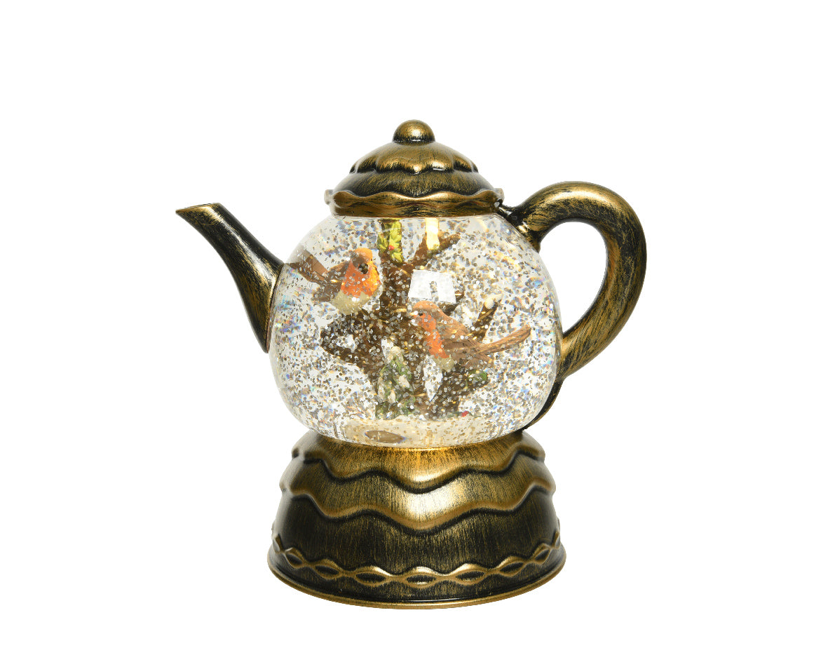 Teapot with LED Water Spinner - Battery Operated- Gold / Warm White