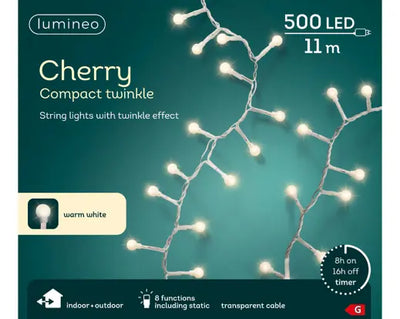Led Cherry Lights Gb 8 Function Twinkle Effect Outdoor Transparent/Warm White