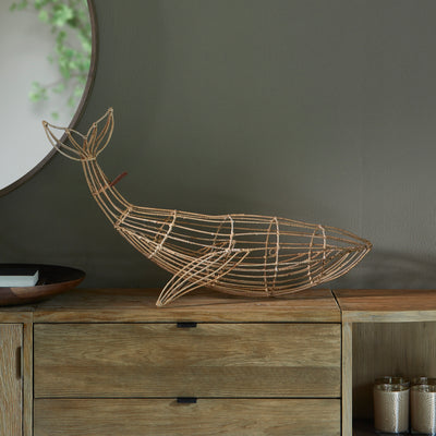 Rustic Rattan Whale Wall Decoration