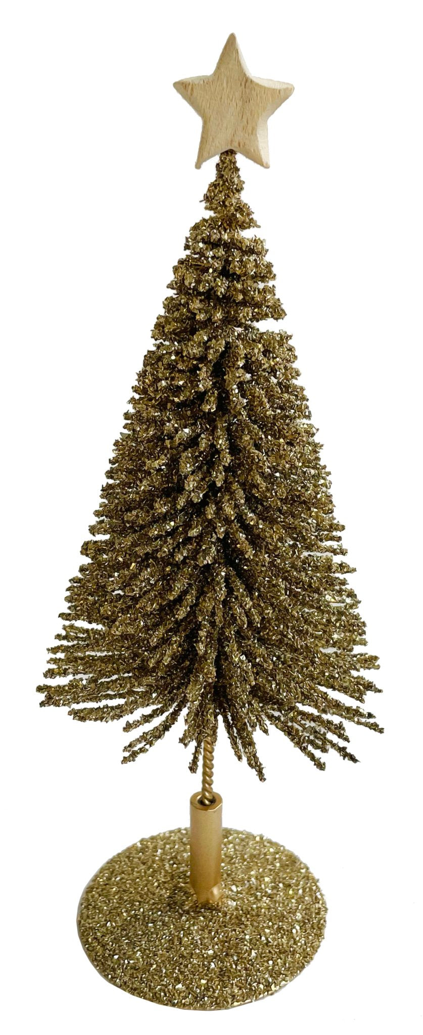 Metal tree tiffany glass glitter with wooden star 21cm