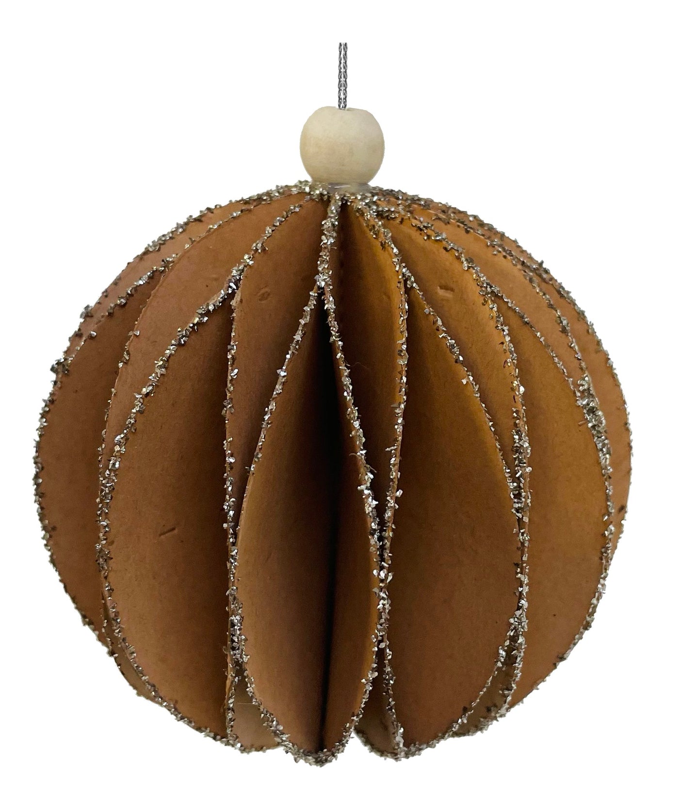 Paper ball brown with silver glass glitter 10cm