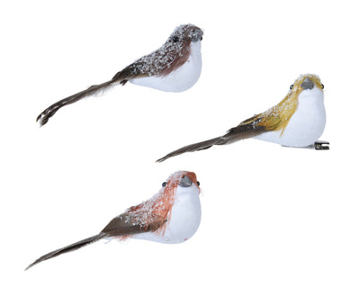 Bird with Snow Finish on Clip - Light Brown / Dark Brown / Red Copper