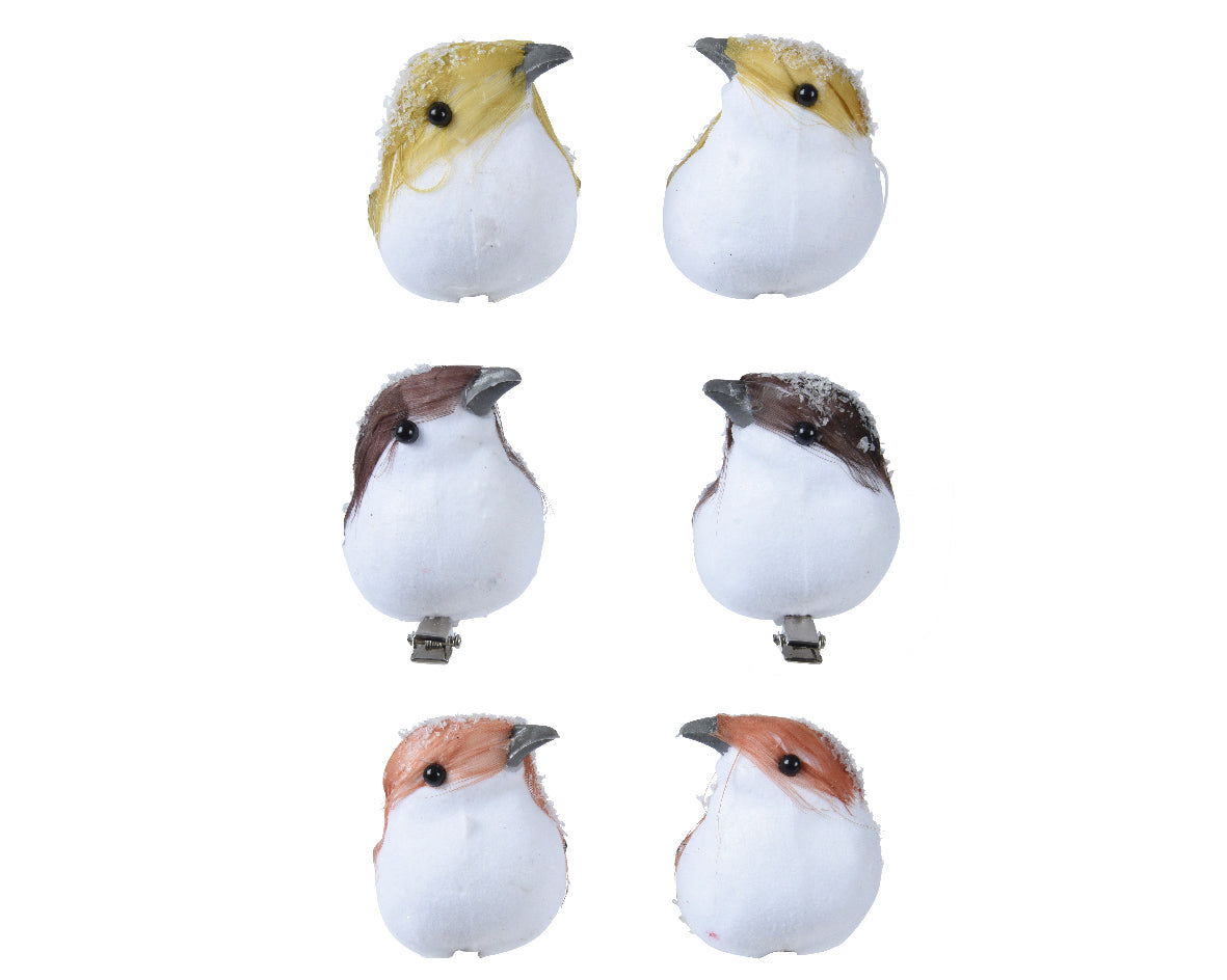Bird with Snow Finish on Clip - Light Brown / Dark Brown / Red Copper