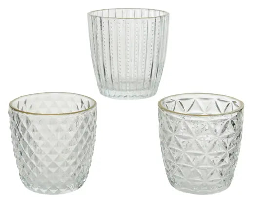 Tealightholder Glass Gold Edge 3Ass Clear