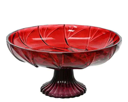 Cake Stand Glass Transparent Spray Color Swirl Relief Oxblood