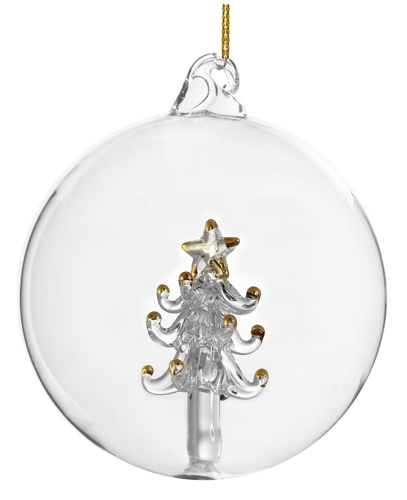 Glass ball clear w/gilded tree inside 8cm