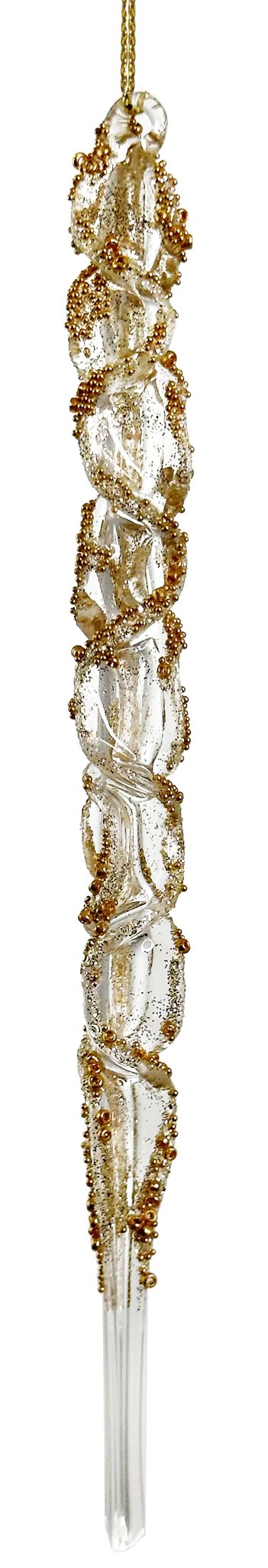 Glass icicle clear gold beaded 19cm