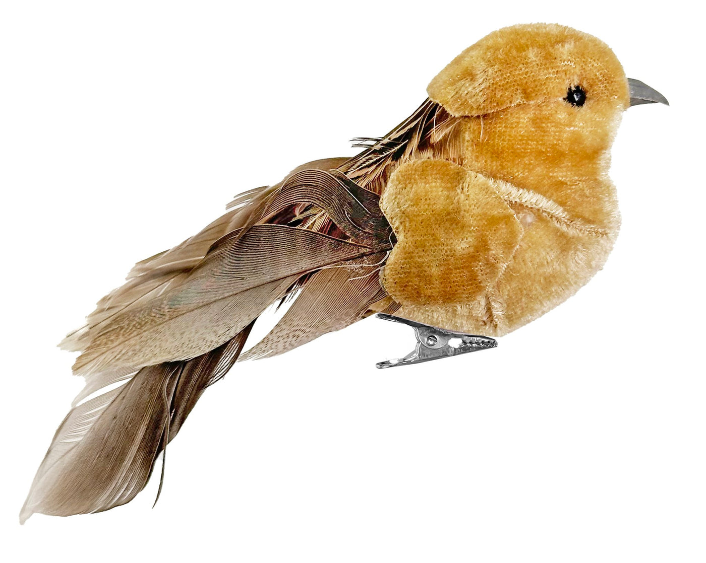 Velvet feather bird beige 14cm