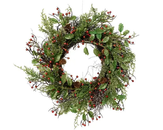 Berry Glitter Wreath Glitter Red Berries, Pinecones Indoor Green/Colour(S)