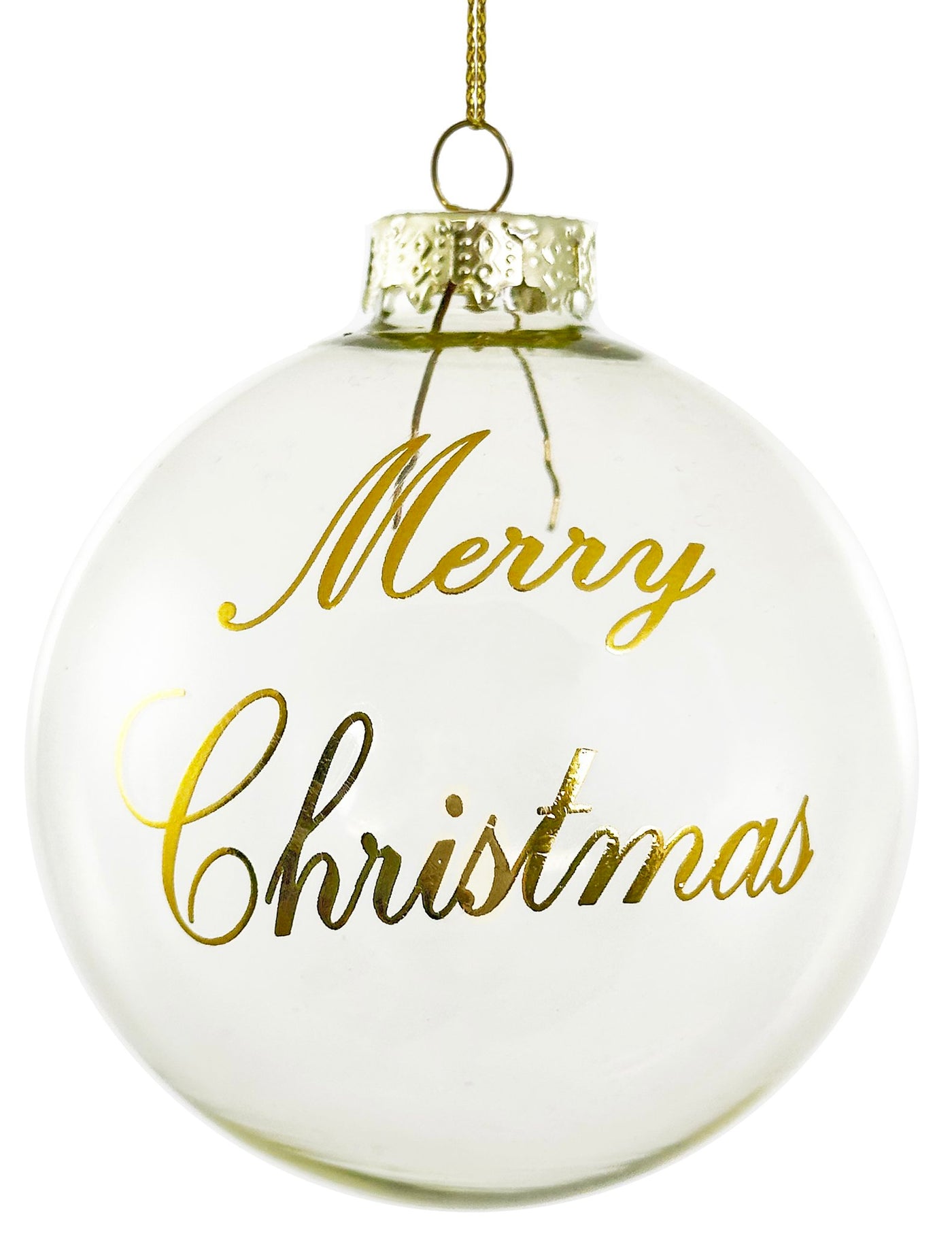 Glass ball clear gold Merry Christmas 8cm