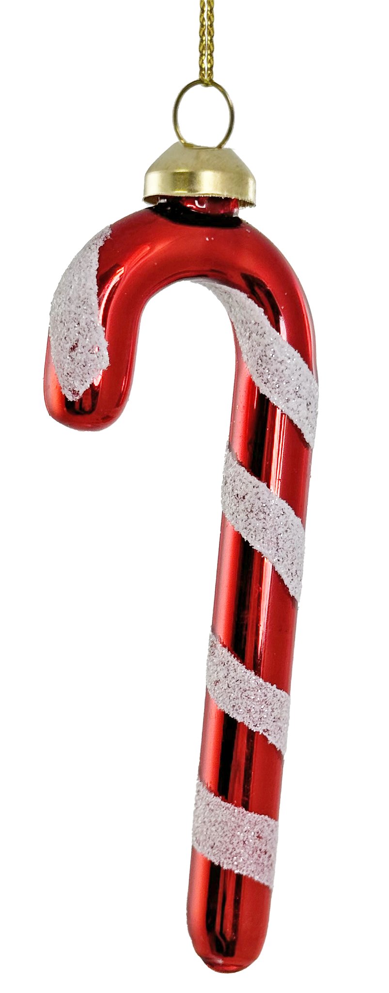 Glass Candy Cane Shiny Red with White Glitter 12.5cm