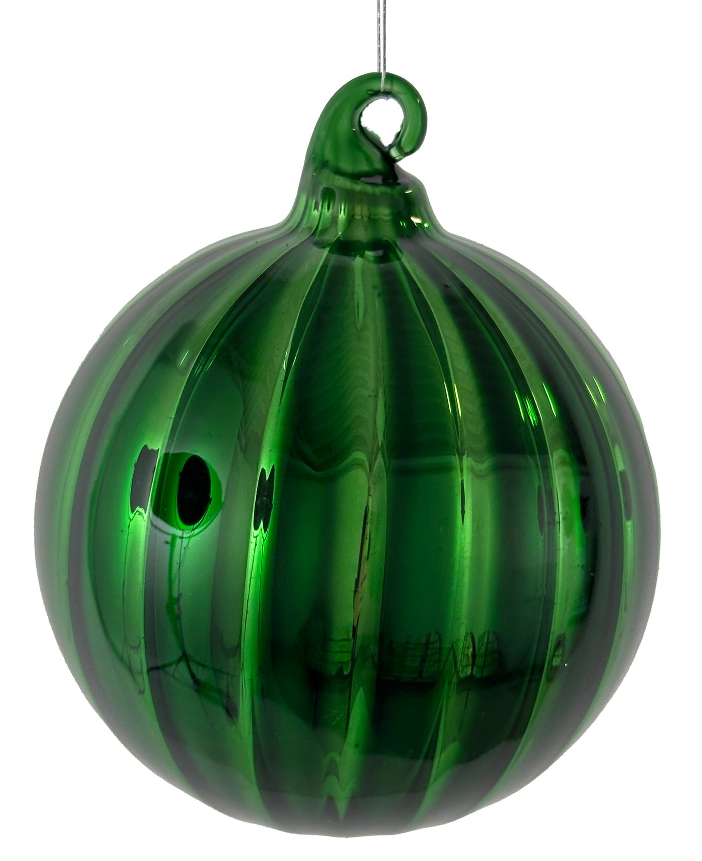 Glass ball lined dk shiny green 8cm