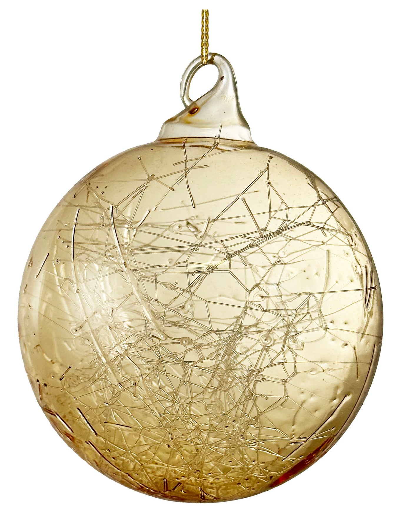 Glass ball clear brown w/glass threads inside 8cm