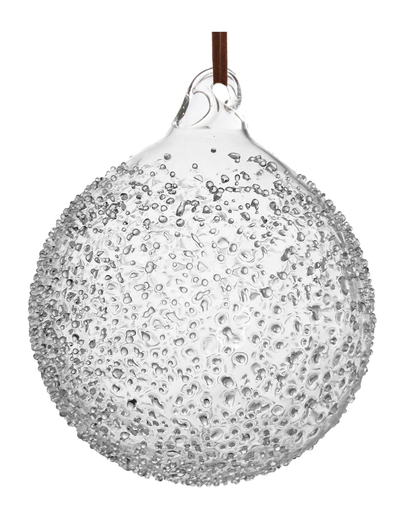 Glass ball clear frosted leather hanger 8cm