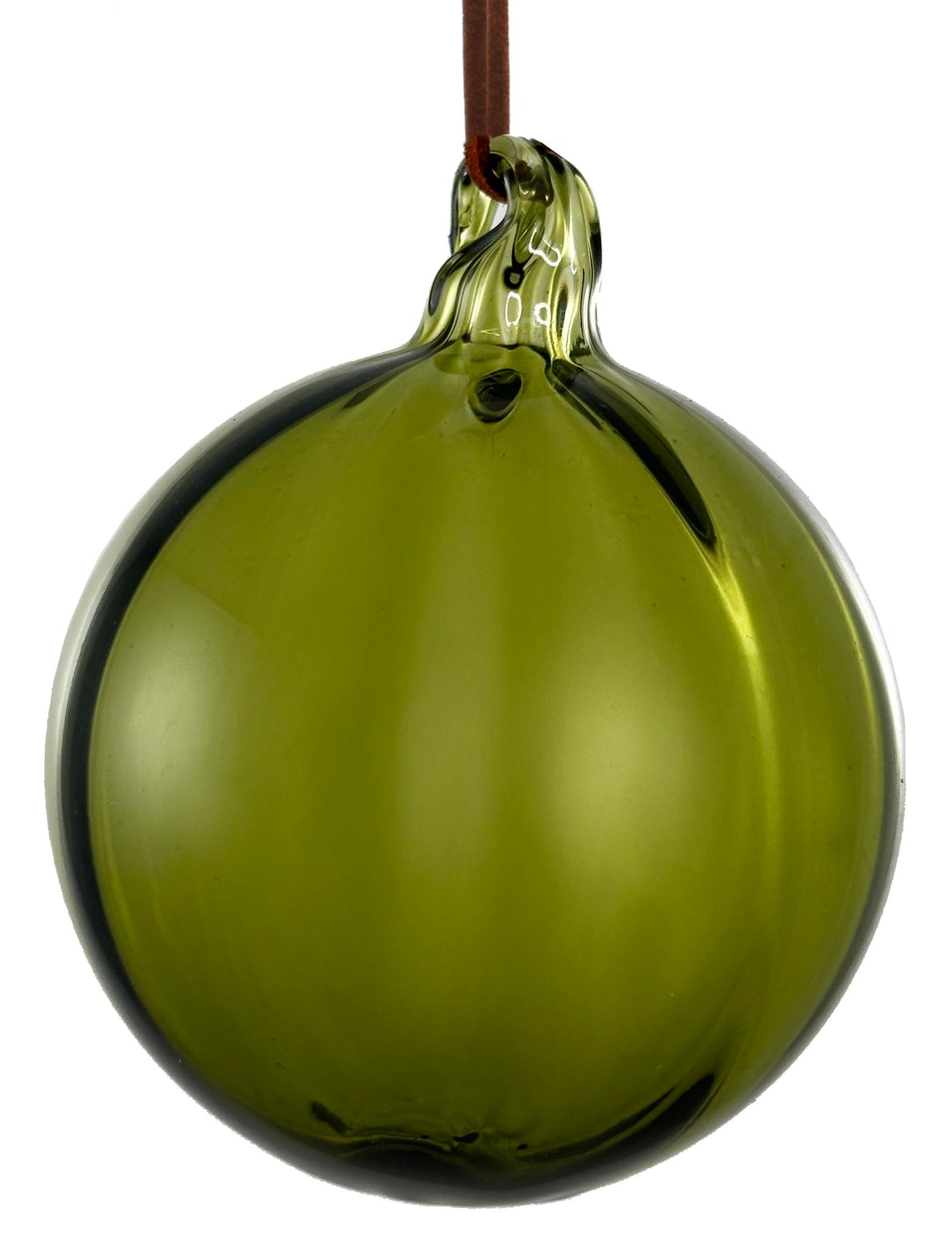 Glass Ball Lined Olive Green 8cm