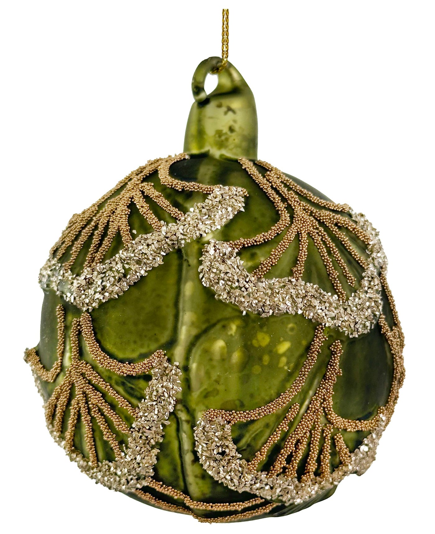 Glass ball antique green mat fan leaf ornament 8cm