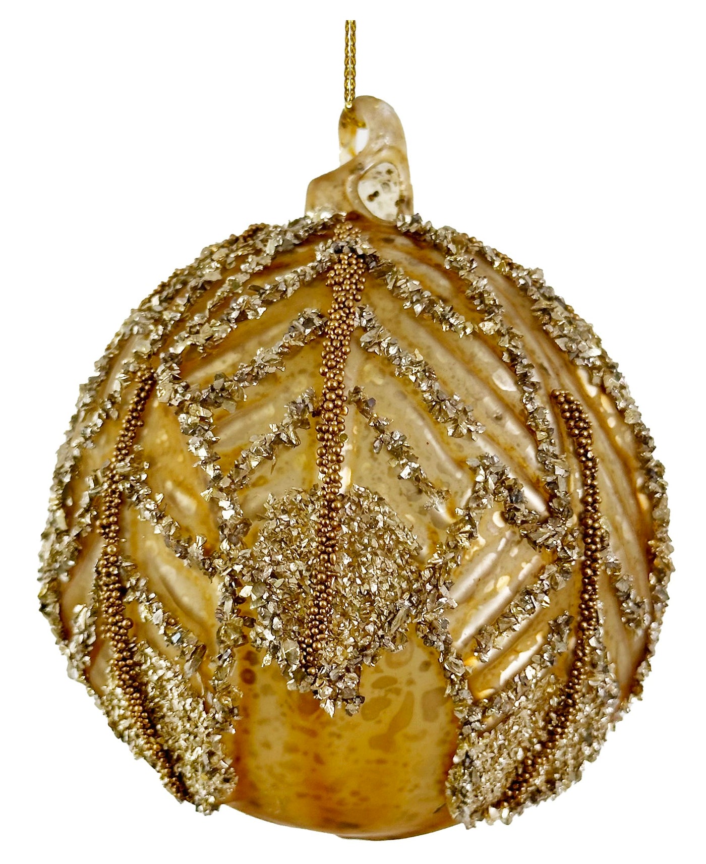 Glass ball leaves antique mat gold beaded 8cm