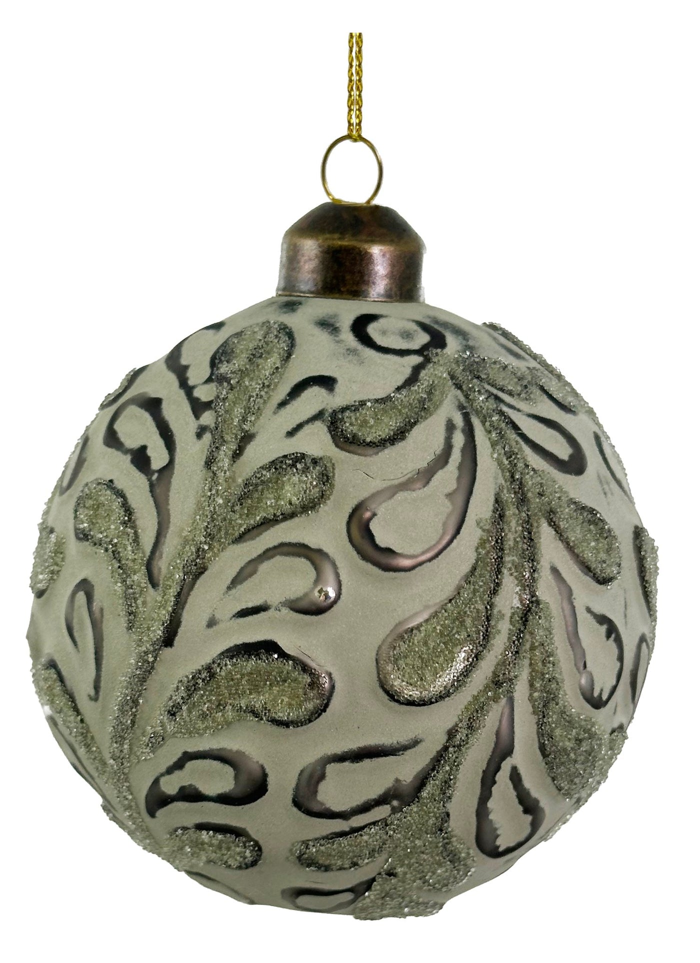 Glass Ball Green Beaded Leaves 8cm