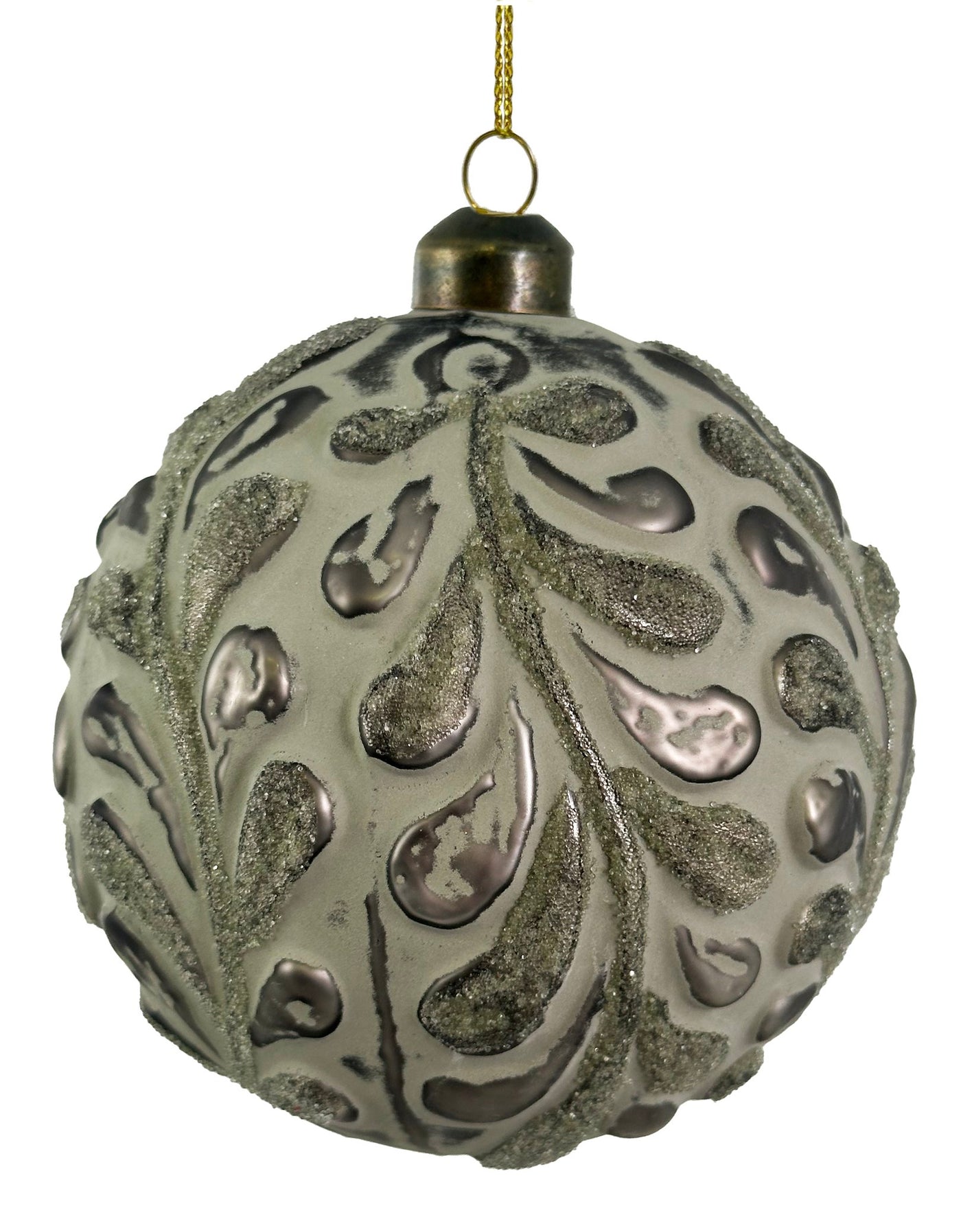 Glass Ball Green Beaded Leaves 10cm