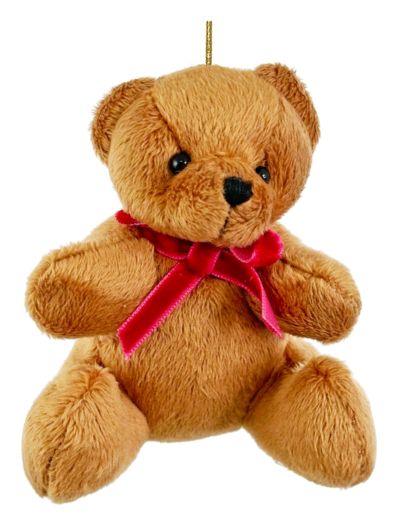 Teddy bear sitting brown red velvet bow 10cm