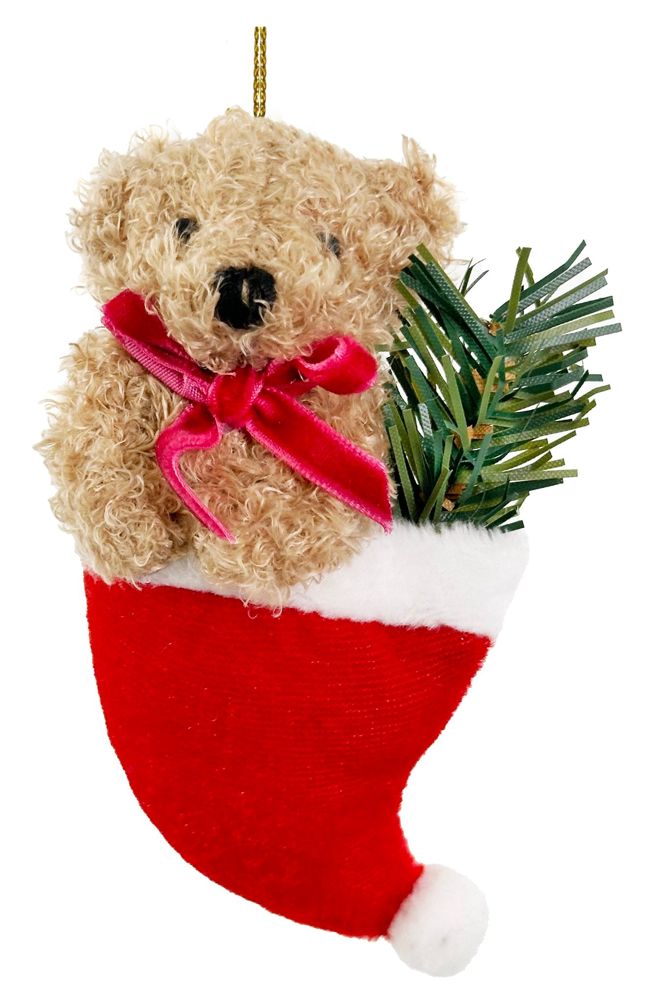 Teddy bear brown in red hat ornament 11cm