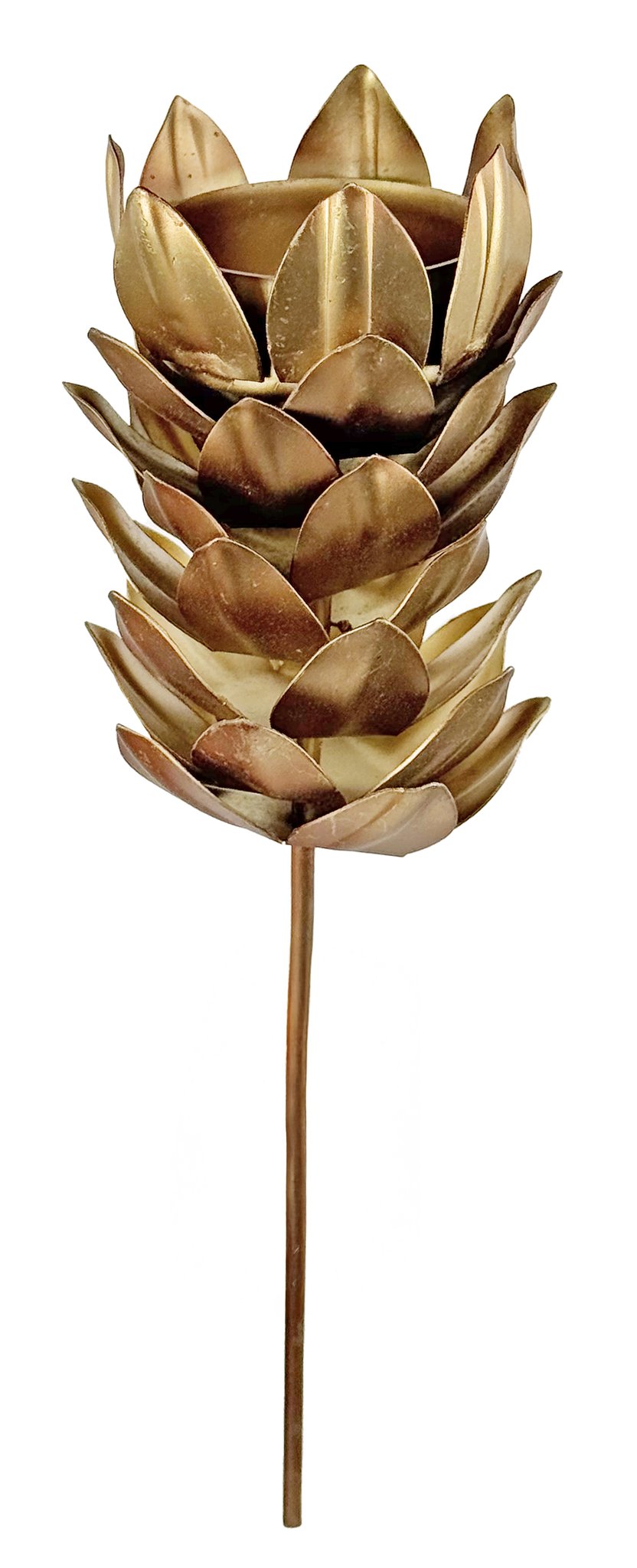 Metal cone T-light holder with stick gold 21cm