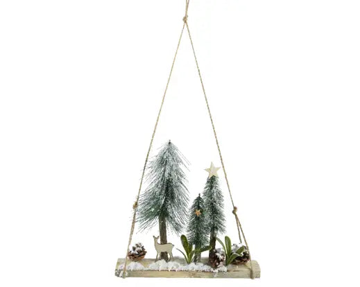 Scenery Pinewood Snow Plywood Deer, Star, Pinecones Green/Colour(S)
