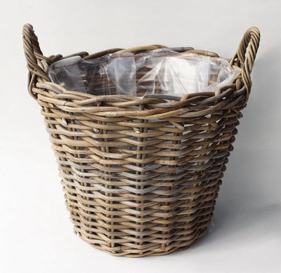 Round Rattan Handle Basket - Grey