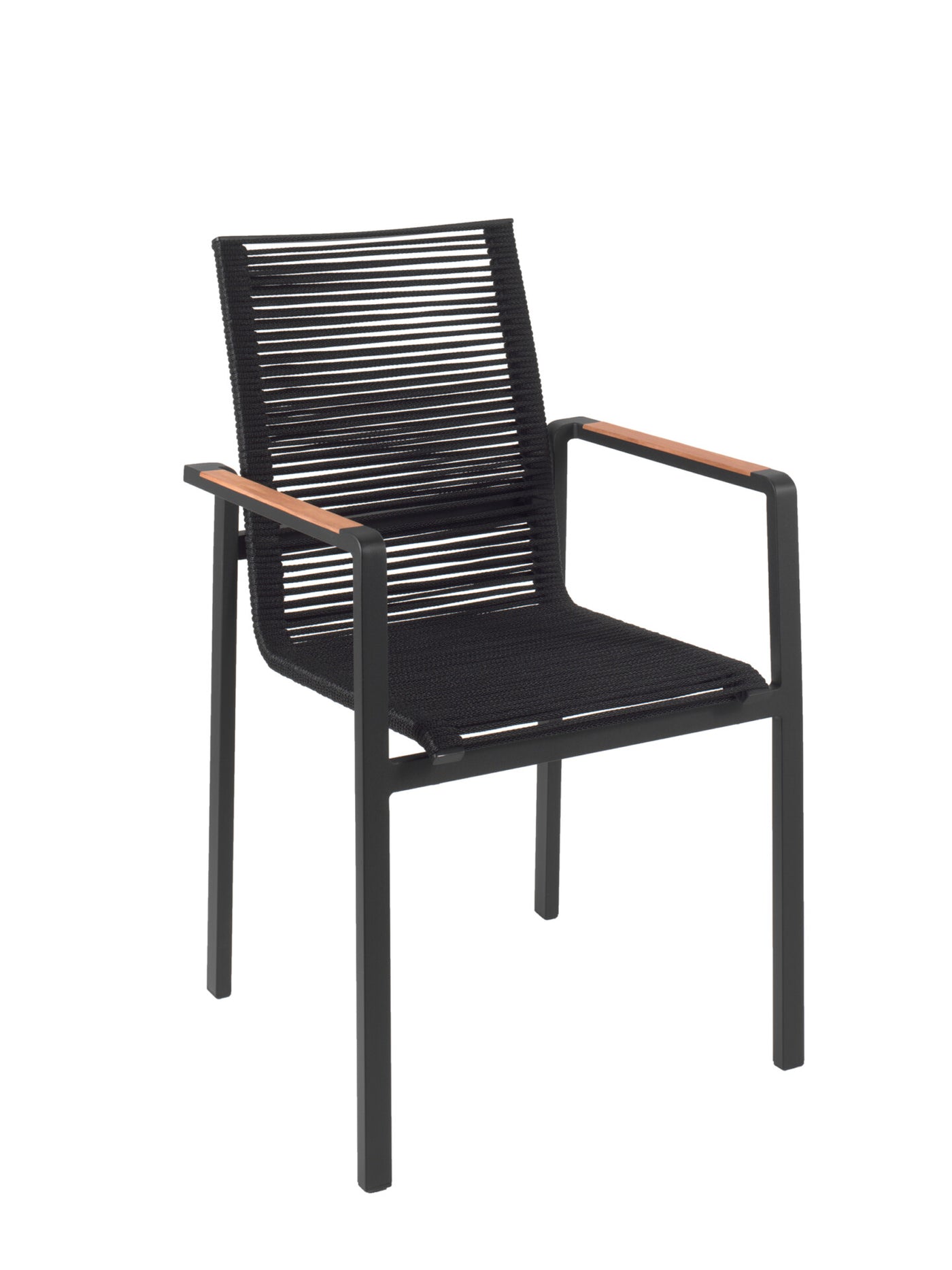 Aruba Stacking Chair - Aluminum Black / Teak Armrest