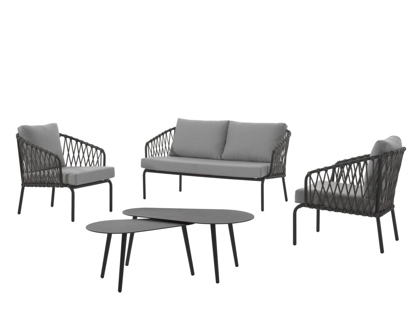 Eden lounge set alu white rope grey + set coffee t